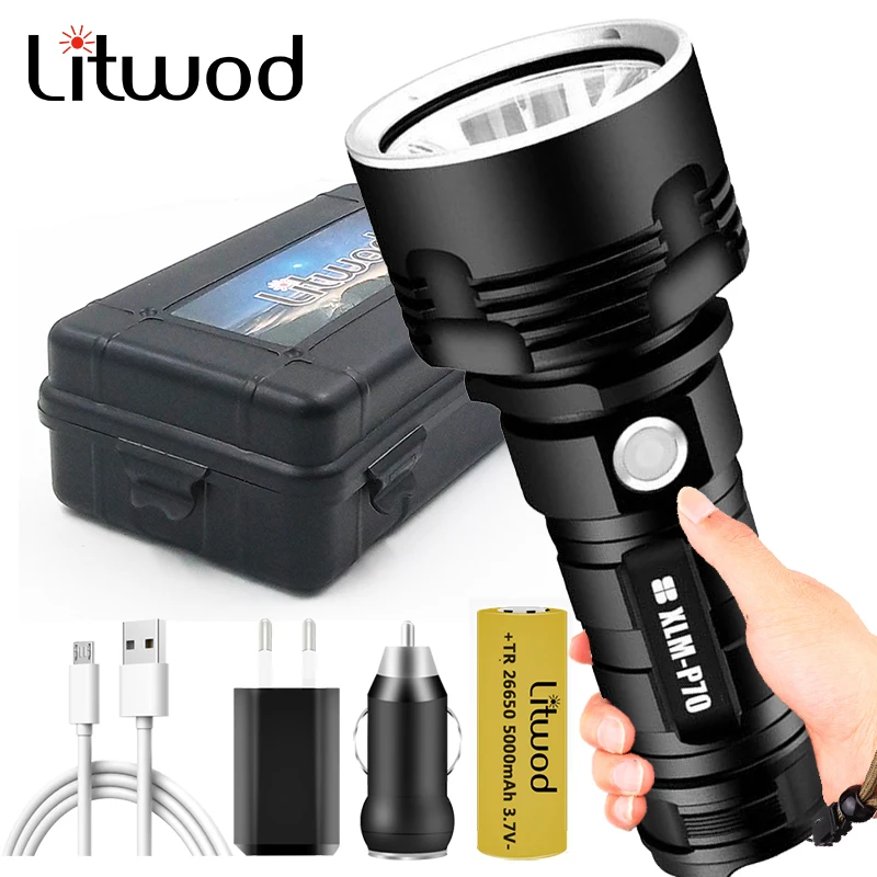 Super Powerful LED Flashlight L2 XHP70 Tactical Torch USB Rechargeable Waterproof Lamp Ultra Bright Lantern Camping