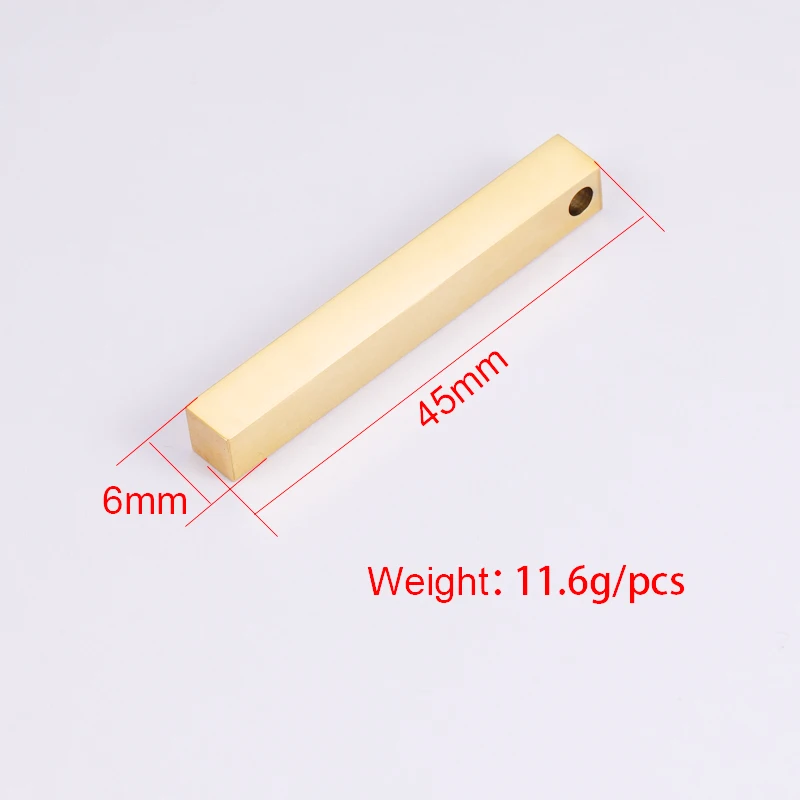 Fnixtar 20Pcs/Lot 6*45mm Stainless Steel 3D Gold Steel Color Stamping Bar Blank Long Square Bar Pendant Charms DIY Jewelry