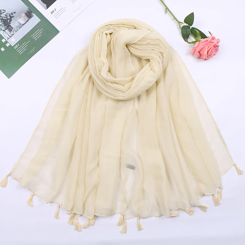 2023 Fashion syal Viscose rumbai polos syal Hijab warna permen dan membungkus wanita Foulard Echarpe desainer Muslim Sjaal 180*90Cm