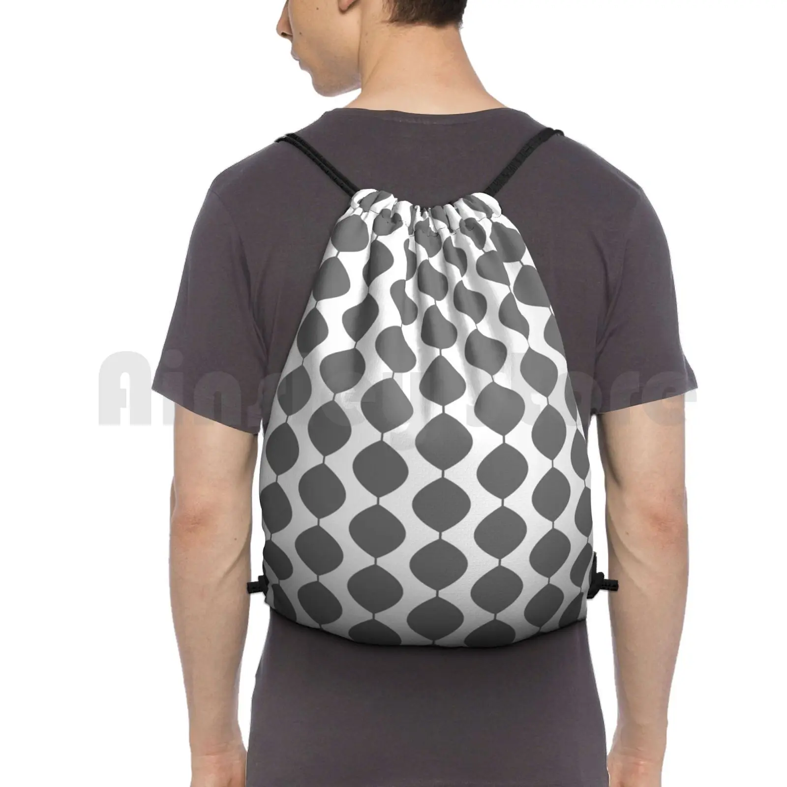 Midcentury Modern Retro 60s Waves Pattern ( 65% Grey ) Backpack Drawstring Bag Riding Climbing Gym Bag 1950s 1960s 50s 60s