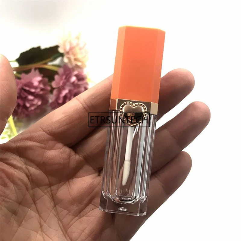 100pcs Empty Lip Gloss Tube with Wand Square Matte Orange Clear Cosmetic Lip Balm Container Lip Oil Lip Makeup Tool F3830