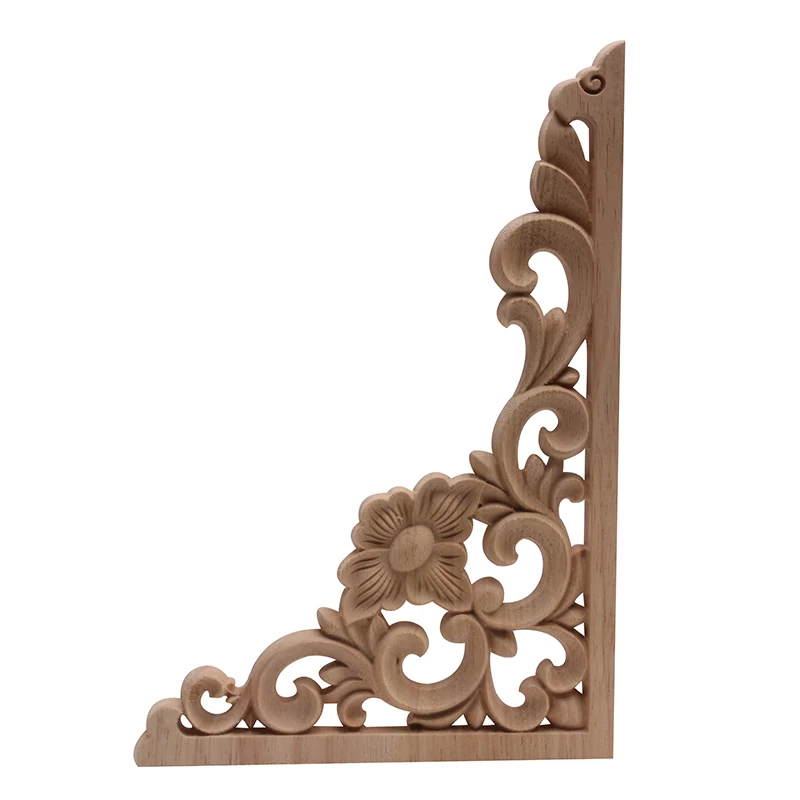 NEW  Wood Figurines Onlay Wood Applique Wood Decal Carved Decoration European Long Leaves Large Wooden Furniture Corner Cabinet