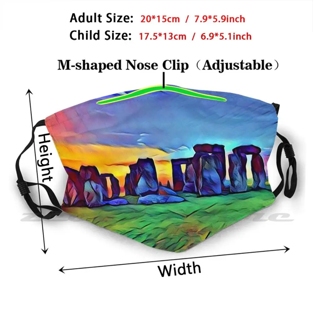 Stonehenge Mask Cloth Washable DIY Filter Pm2.5 Adult Kids Stones Treasure London Stonehenge Colorful Neolitc Period Seventh