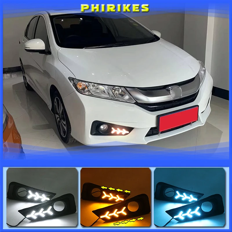 

1set For Honda City 2015 2016 DRL Daytime Running Light DRL with Turn signal fog lamp Relay Daylight car styling