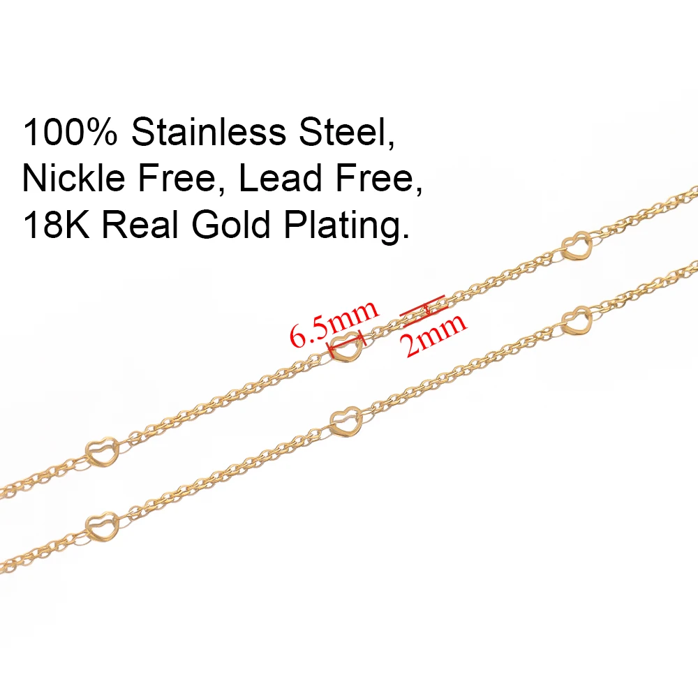 2 Meter Edelstahl-Herzgliederketten in Großpackung für DIY-Schmuckherstellung, Bastelarbeiten, Halsketten, handgefertigte Armbänder, Körperketten – Detail 3