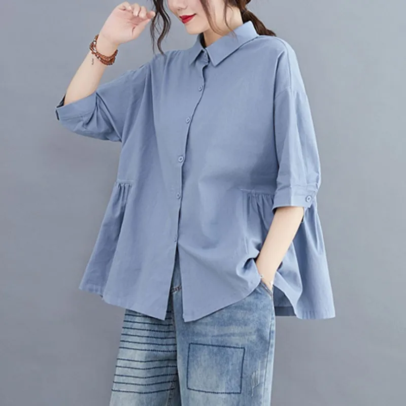 Women Summer Cotton Linen Casual Shirts New Arrival 2020 Simple Style Solid Color Loose Comfortable Female Tops S1688