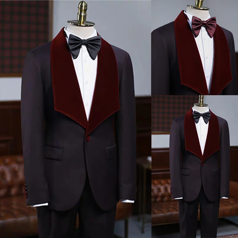 Men Blazers Groom Tuxedos Notched Big Lapel Groomsmen Custom Made Best Man Suit Wedding Men's Bridegroom Suits (Jacket+Pants)