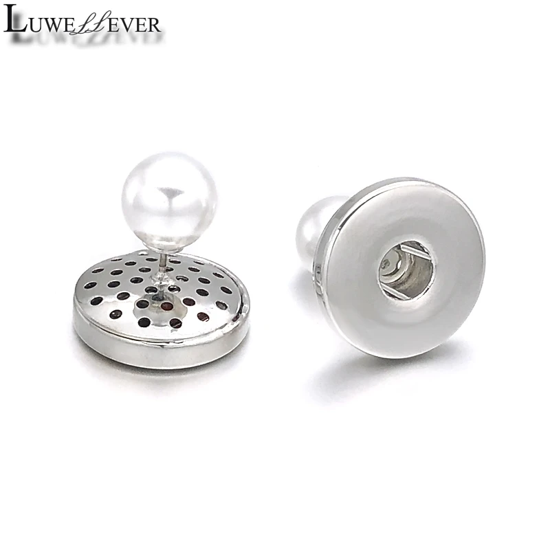 Luwellever 027 Interchangeable Stud Earring Fit 12mm 18mm Snap Button Pearl Earring Charm Jewelry For Women Girl Gift