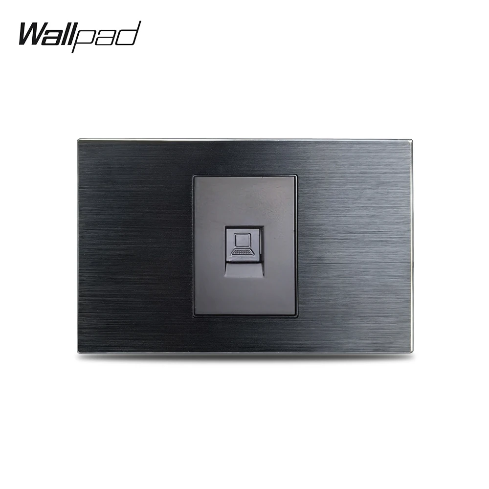 118*72mm CAT 6 Data Socket Wallpad L3 Black Aluminum Panel RJ45 Cat6 Internet Wall Outlet