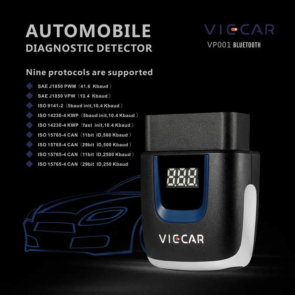 VIECAR VP001 VP002 VP003 VP004 OBD2 ELM 327 PIC18F25K80 Scanner Car Diagnostic Tool Elm327 V2.2 Bluetooth WiFI Type-C Connection