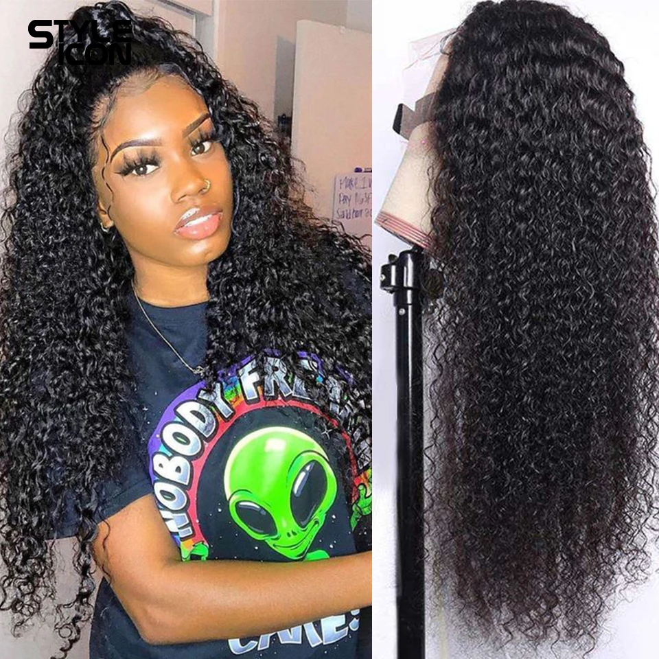 

Kinky Curly Lace Front Human Hair Wigs 180% Density Brazilian Transparent 13*4 Lace Frontal Wig Deep Curly Wigs For Black Women