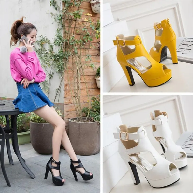 Meisjes Schoenen Zomer Holle Enkellaarzen Voor Vrouwen Platforms Peep Toe Sandalen Dames Hoge Hakken Vrouwen Feest Trouwschoenen 34-43