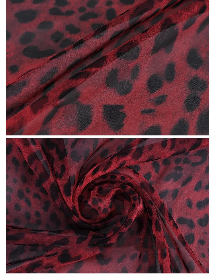 Leopard Printed Chiffon Fabrics for Sewing Pure Silk 100% Mulberry DIY Tulle Quilting For Patchwork Scarf Gown Skirt per Meter