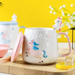 400ML Cute Unicorn Cartoon Relief Office Coffee Breakfast Mug Large Capacity Mug Tumbler Cups Coffee Mug