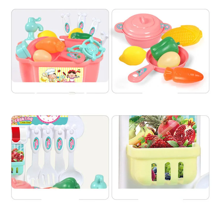 22Pcs Plastic Mini Children Baby Kitchen Play House Toy Simulational Kitchenware Storage Cookware Cooking Pretend Play for Girls