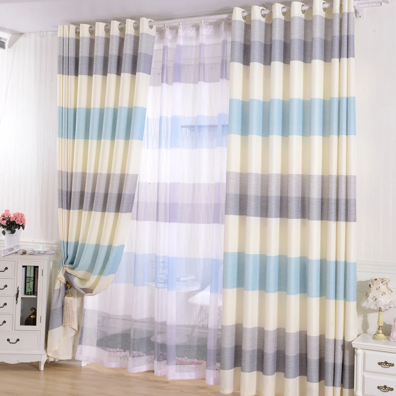 

ulle curtains with color stripes for home decoration, tulle curtains for living room, bedroom and kitchen