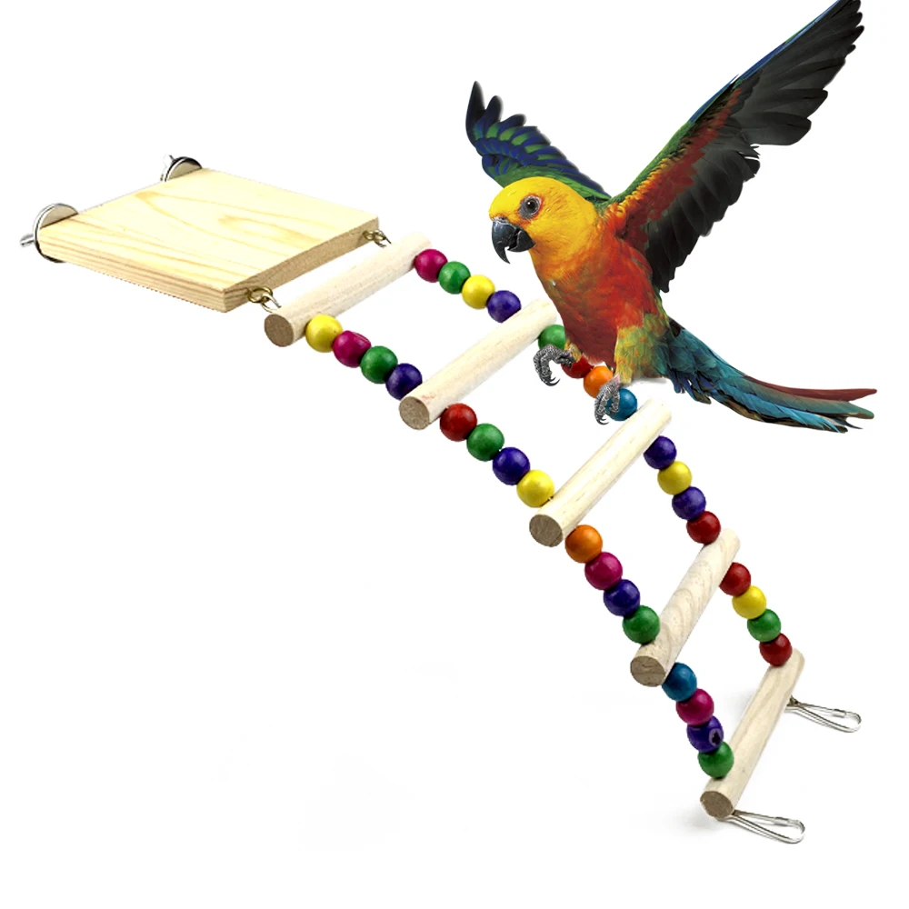 

Colorful Pet Bird Toy For Parrots Cage Climbing Ladder Platform Natural Wodd Parrot Swing For Hanging Hammock For Parakeets