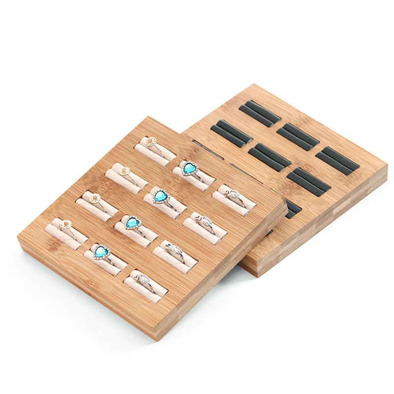 Factory Price Bamboo 12 Grids Rings Jewelry Display Tray Pendants Rings Jewelry Props Simple Jewelry Packaging Sales Ring Tray