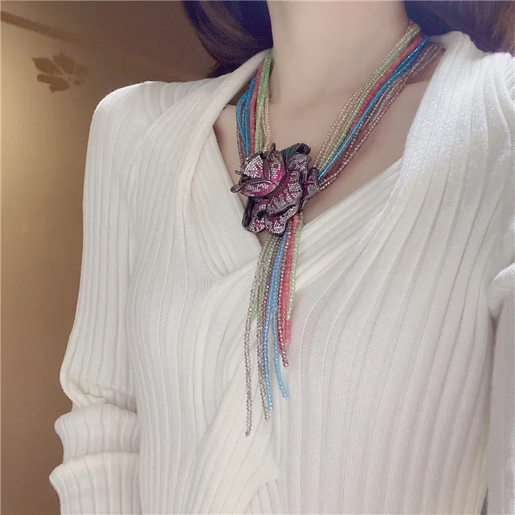 20'' 12 Strands Natural Multi Color Crystal Flower CZ Pave Connector