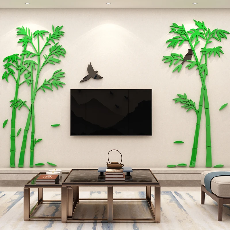 Bamboo Wall Stickers TV Background Wall Stickers Self-adhesive Acrylic 3D Living Room Wall Decoration Porch Decoration Wallpaper