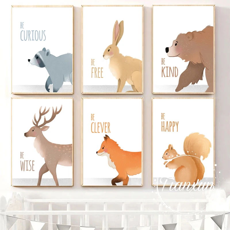 Animal Decoration Sheets Picture Wall Art Poster Children's Canvases Room Paintings For Nursery Decorative Prints Wall Posters