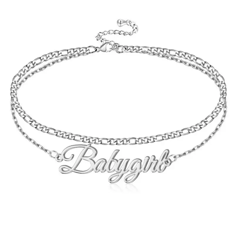 

Custom Chinese and English name stainless steel Anklet custom name personalized double-layer letter Anklet Bracelet Custom Logo