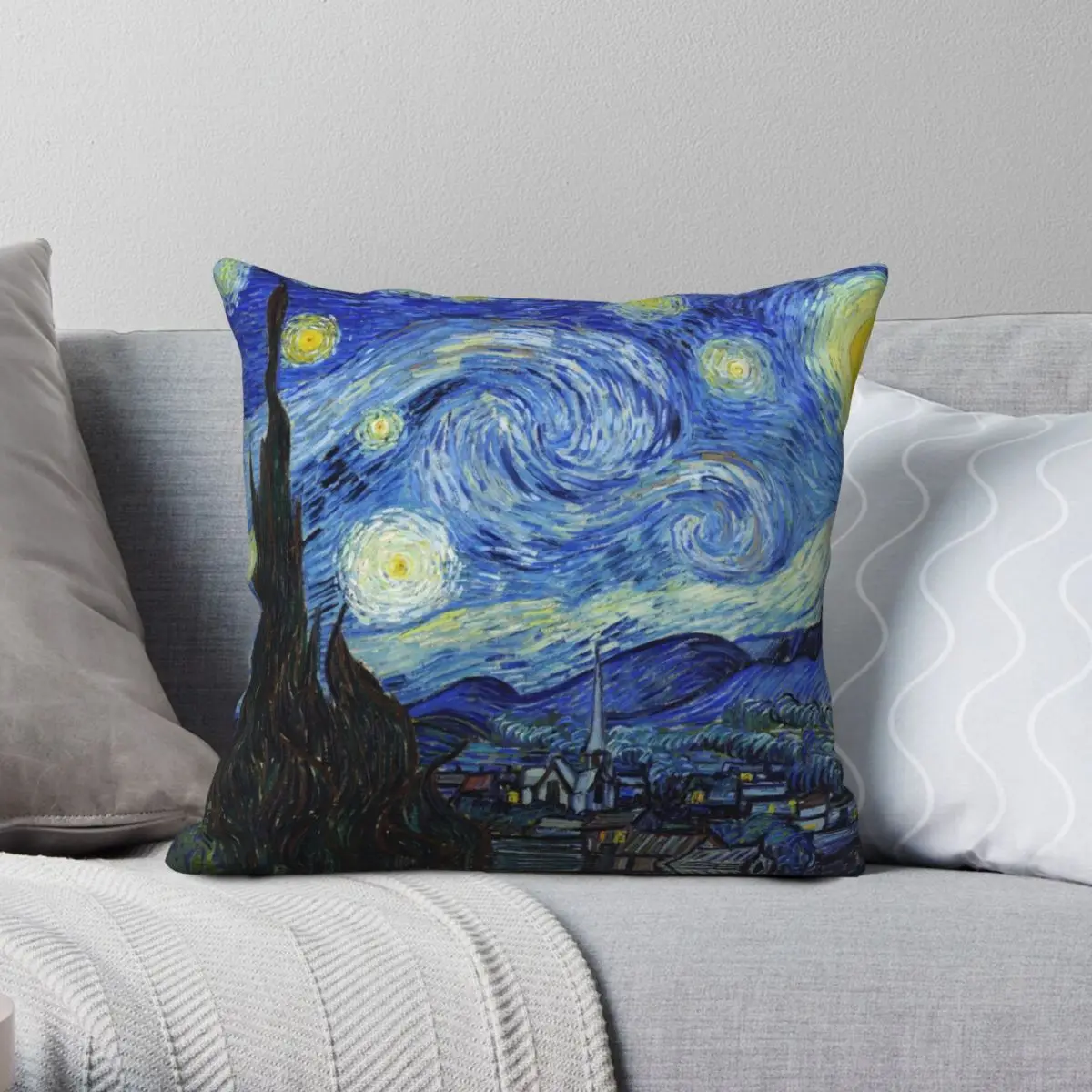 

Vincent Van Gogh Starry Night Square Pillowcase Polyester Linen Velvet Zip Decor Bed Cushion Case