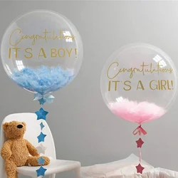 Baby Shower Decoration It's a boy girl Sticker With Transparent Bubble Balloon Gender Reveal Party Feather Foam Balls Tassel