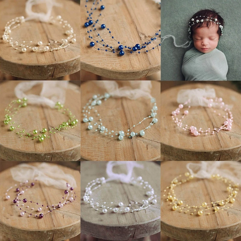 Accesorios de fotografía para recién nacidos, diadema de perlas para bebé, tocado de princesa, banda para el pelo para sesión de fotos de bebés