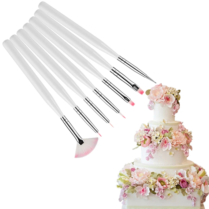 7 Uds Fondant pastel cepillo pluma pincel de accesorios de repostería multifunción glaseado pasteles Galleta de pintura herramientas para azúcar artesanal