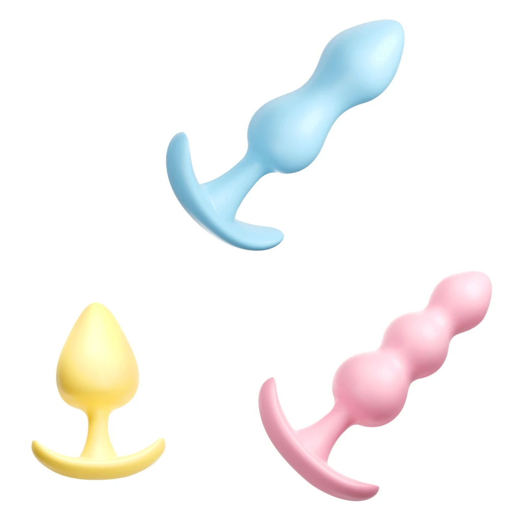 3pc Silicone Butt Plug Ease-in -Anal Plugs Training Set Expandable Beginner Anales Beads Beginner Soft Silicone Anal Plugs