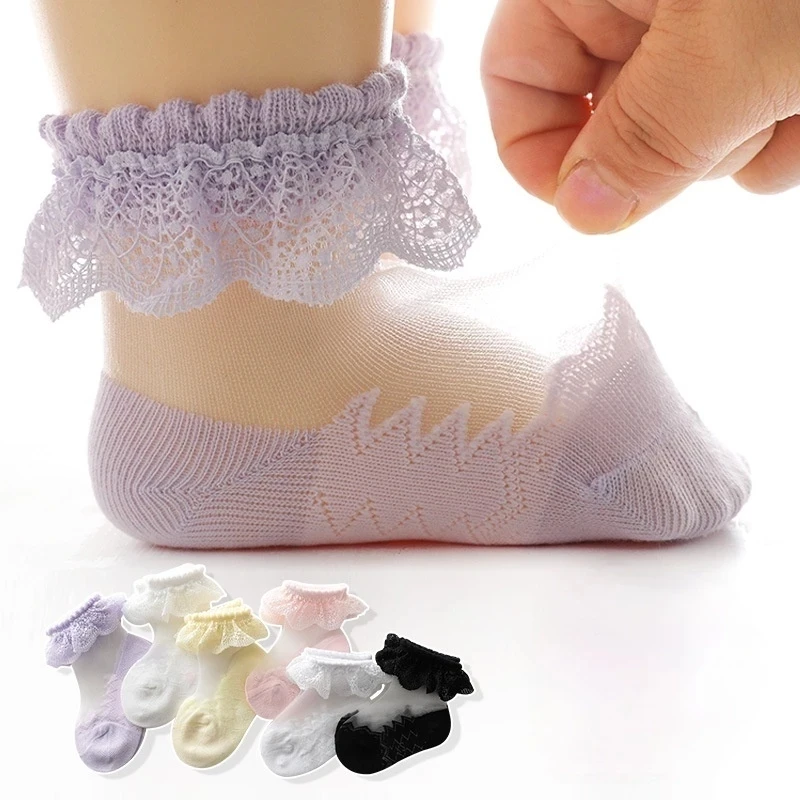 Summer Baby Girls Frill Ultra Thin Lace Anti-snag Crystal Sheer Ruffle Socks Invisible Socks Kids Girls Princess Dress Socks