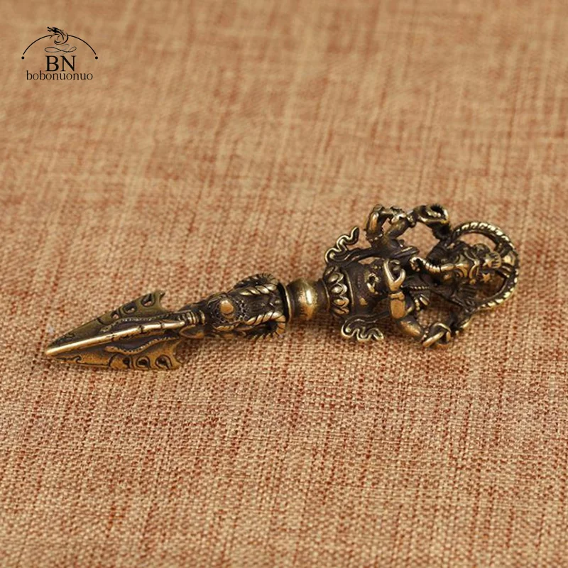 Pure Copper Elephant God of Wealth Vajry Pestle Pendant for Keychain Necklace Drive Out Demons Brass Lucky Car Keyring Hanging