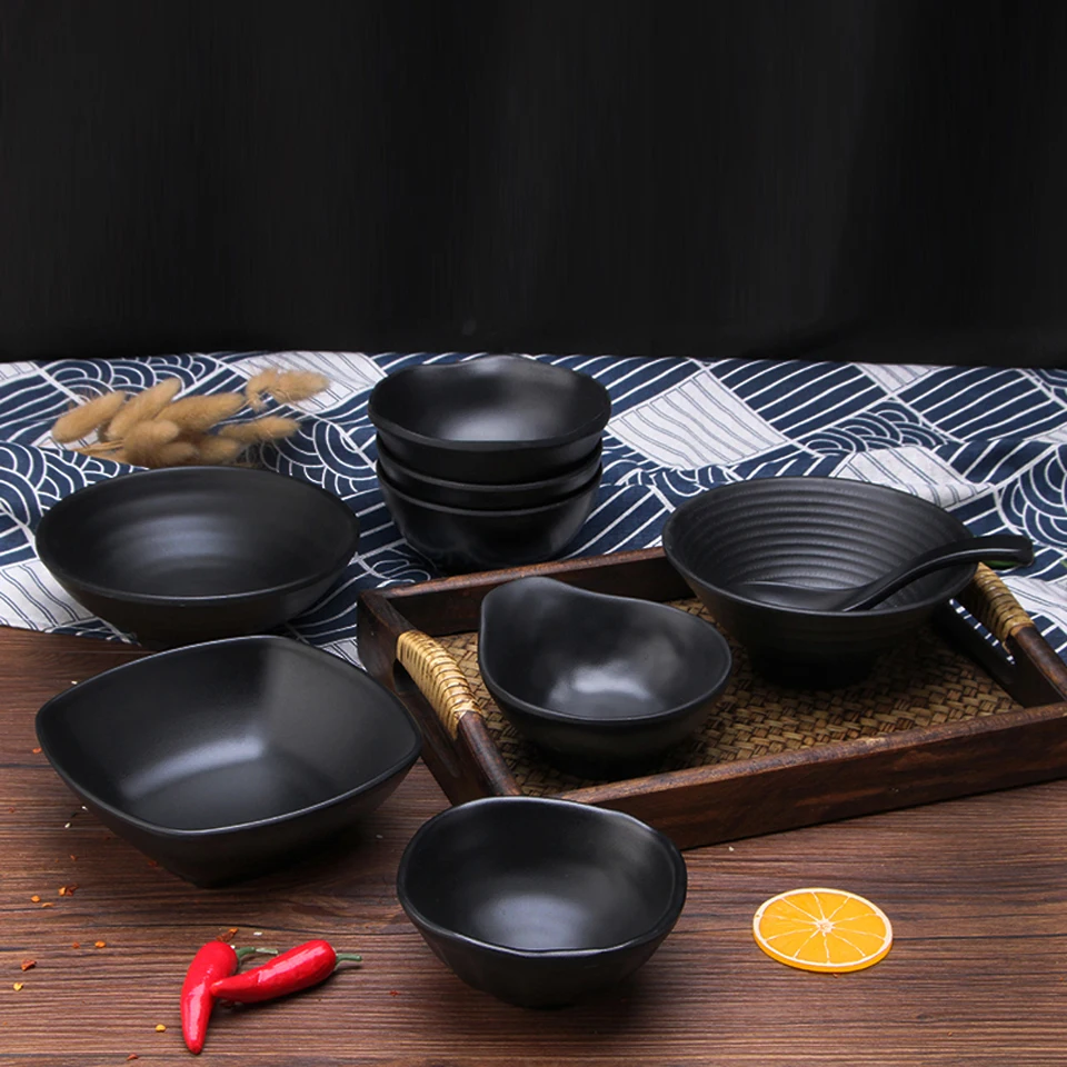 Matte Black Imitation Porcelain Small Bowl Restaurant Seasoning Melamine Tableware Commercial Anti-fall Soup Rice Noodle Bowl