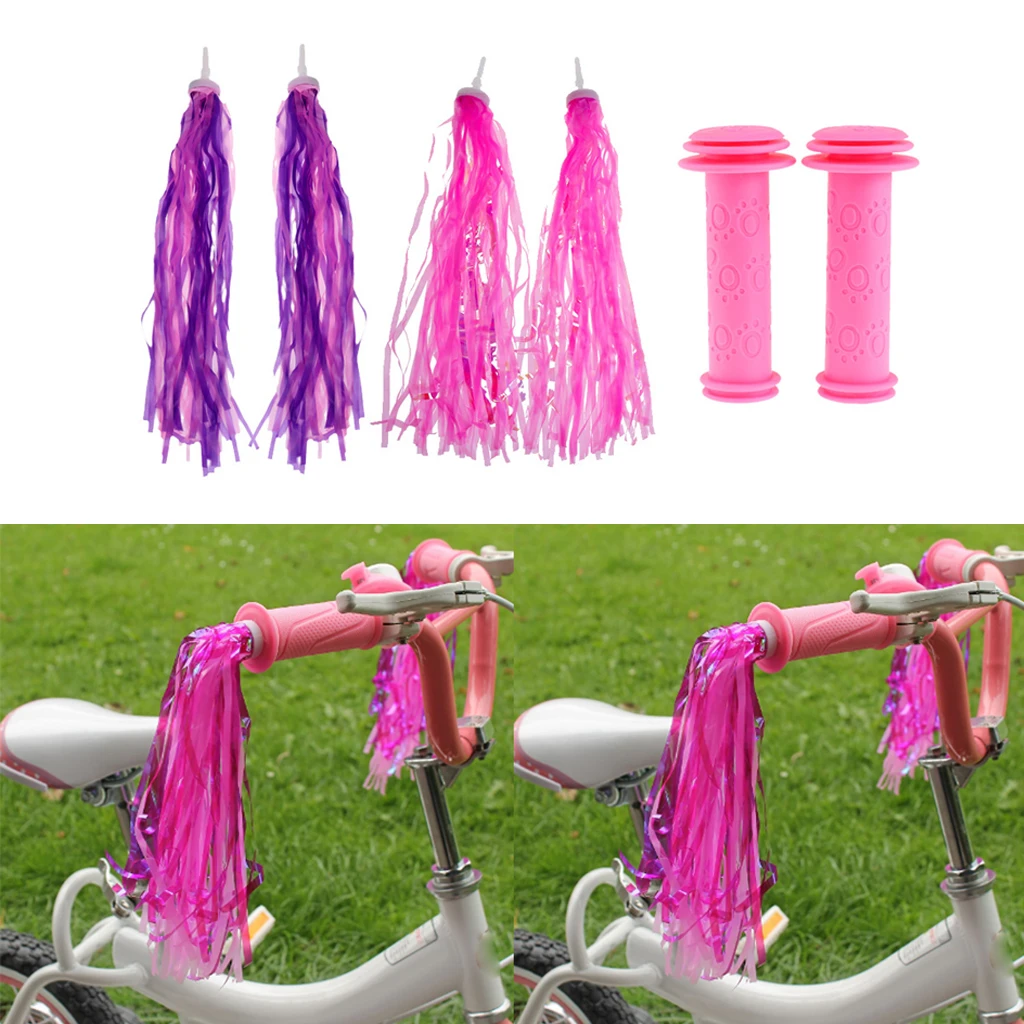 1 Pair Bike Handlebar Grips + 2 Pairs Bicycle Handle Bar Streamers for Road Mountain Boys and Girls Kids Bikes Scooter Cycling