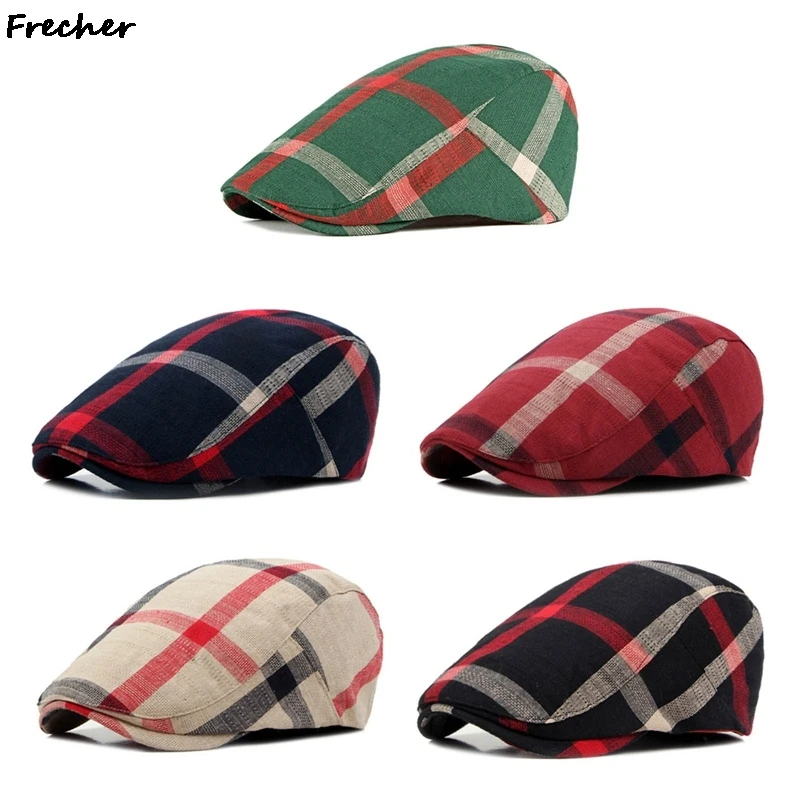 French Style Cap Plaid Beret Women Spring Summer Cotton Irish Red Green Fashoin Cap Gentlemen Vintage Winter Ladies Hat