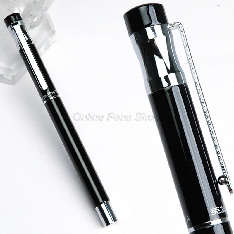 Hero Metal Black Fountain Pen Fine Nib Silver Trim 360 Degree Inking PensOffice School Writing Gift Pen Accessory