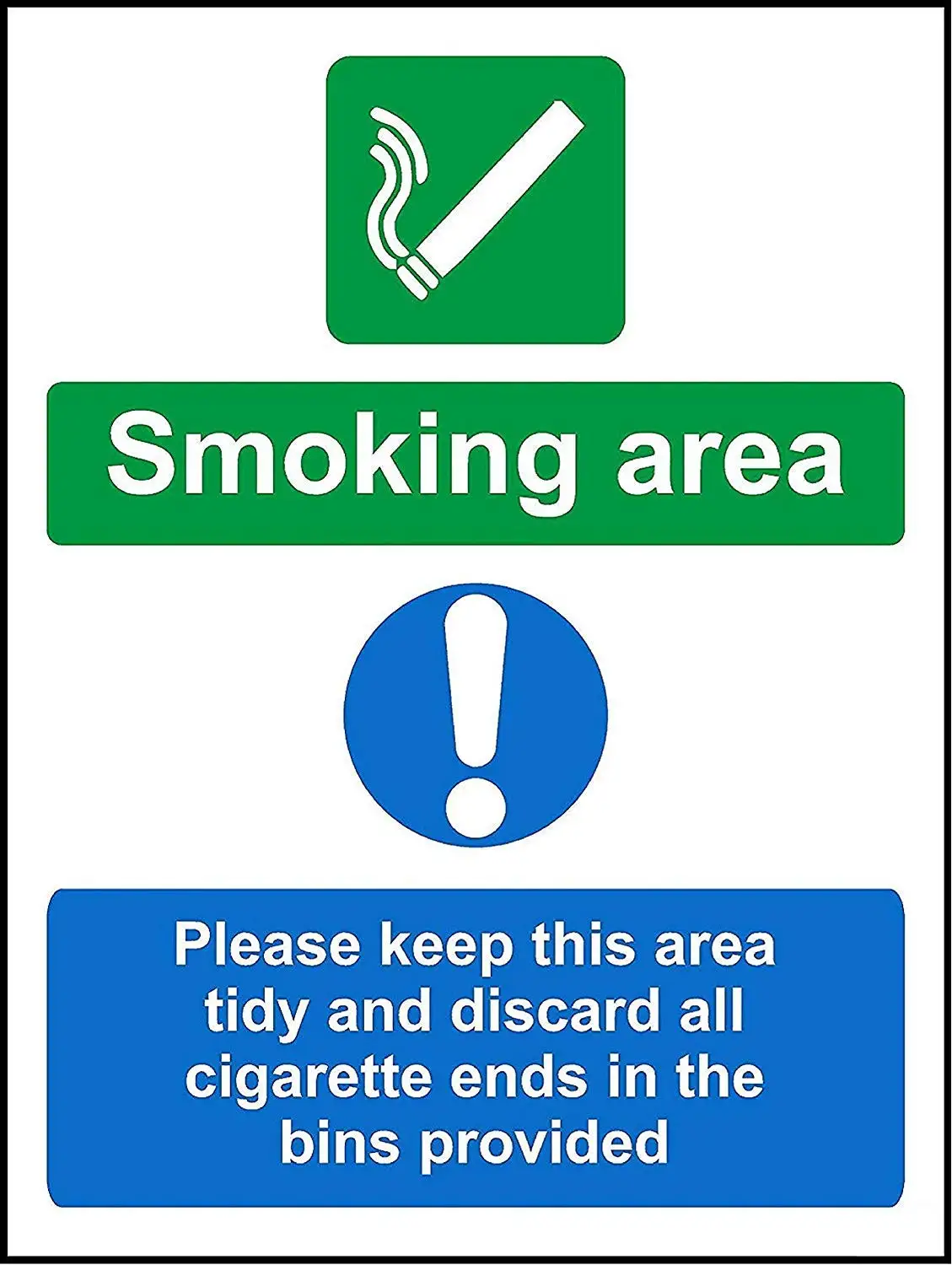 Metal Tin Sign Warning-Smoking Area Please Keep This Area Tidy and Discard All Cigarette Ends in The Bins provided Sign Square