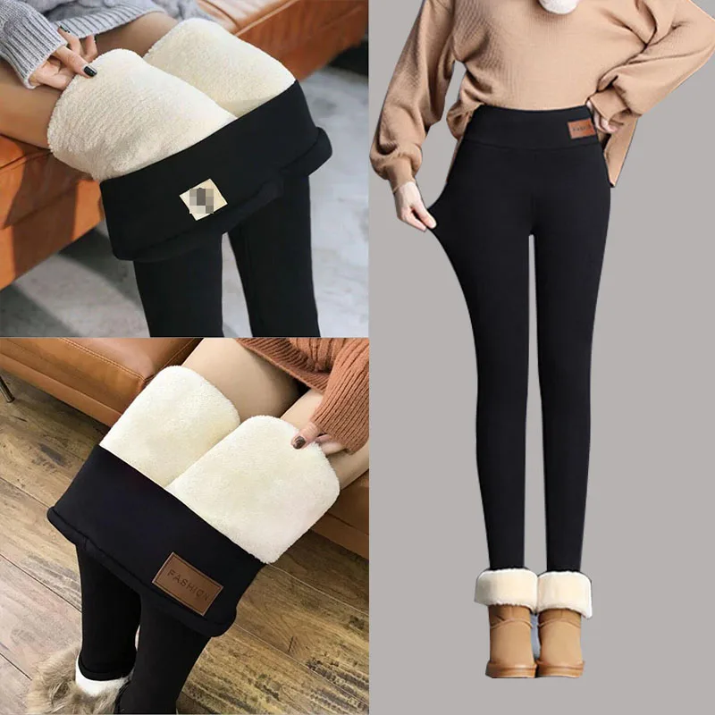 

Black Warm Pants Winter Legging Women Warm Leggings Girl Trousers Thick Velvet Wool Fleece Pants For Female Slim Leggings