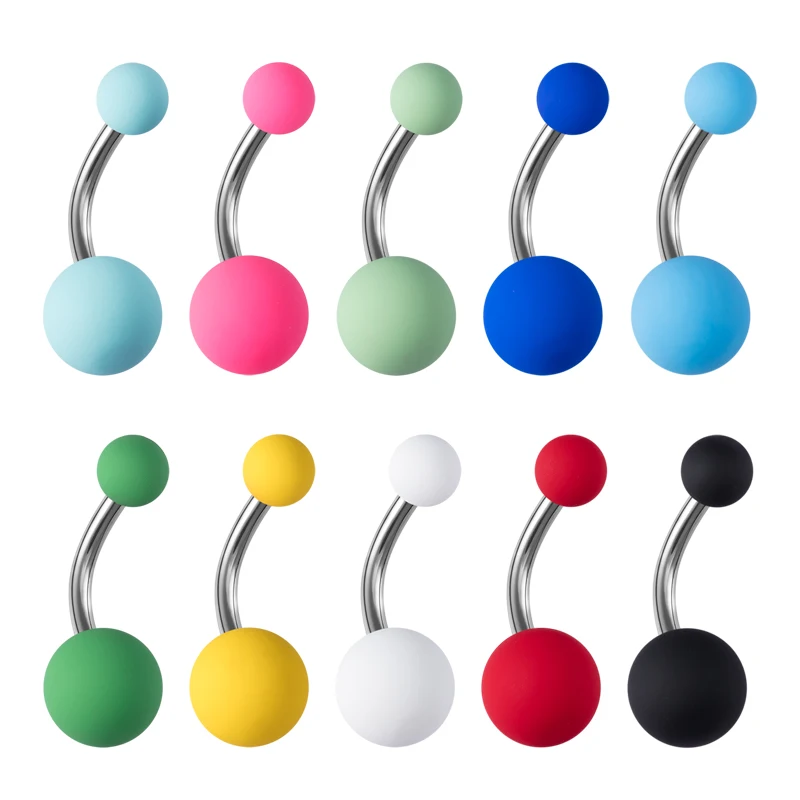 10-50pcs Colorful Belly Piercing Navel Ring Matte Ball Bar Stainless Steel Belly Button Rings Stud Women Sexy Body Jewelry 14G