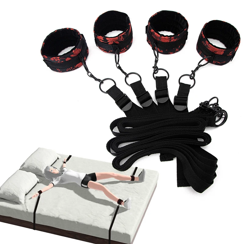 BLACKWOLF Sex Bed Toys Restraint Set Handcuffs Ankle Cuffs BDSM Bondage Straps Adult Games Sex Products Erotic Toys For Couples