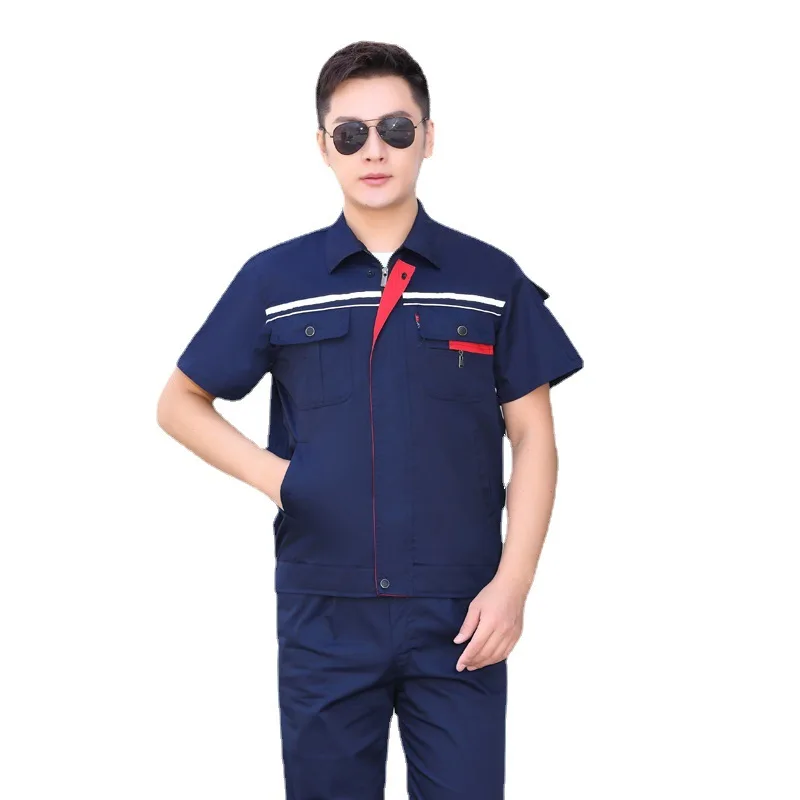 Großhandel Hohe Qualität Unisex Werkstatt Tragen Kleidung Sommer Kurzarm Shirt Zwei Stücke Set Repairmen Service Ingenieur Jacken