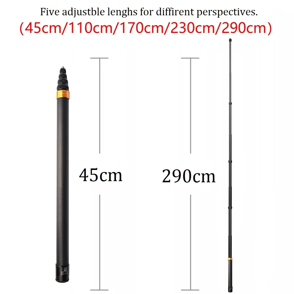 2.9m Carbon Fiber Invisible Selfie Stick For Insta360 X4 / X3 / ONE X2 / ONE RS / ONE R Accessories For GoPro Insta 360