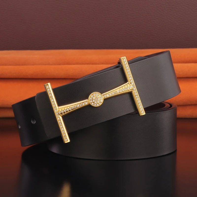 3.8 Cm Wide Fancy Vintage Belt Men's Leather Designer Fashion High Quality Letter Buckle Belt Men's Solid Color Ceinture