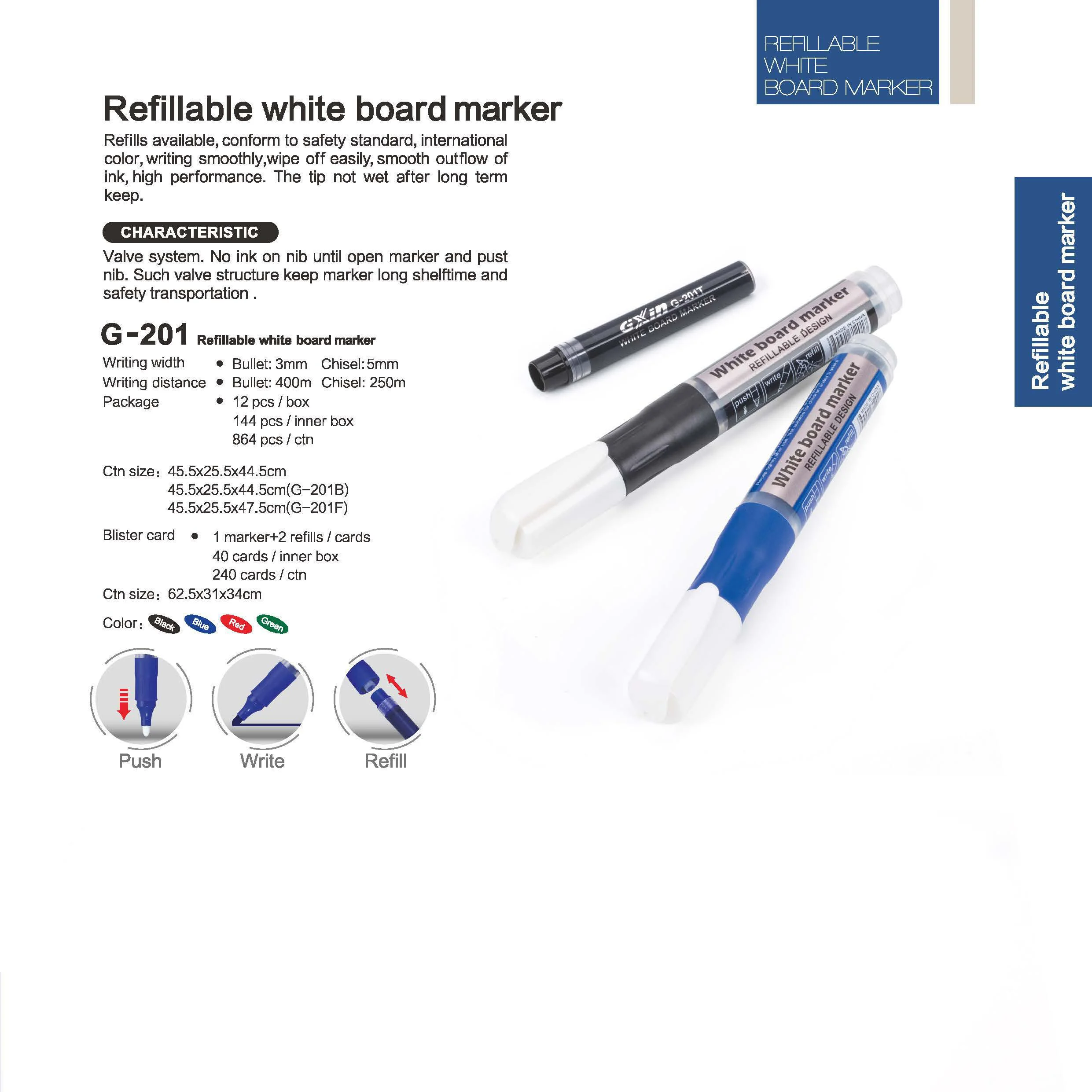 Gxin G-201 Whiteboard Marker Set,Contains A Box Of 12 Whiteboard Markers And An Eraser And A Box Of  Refills ，Same Color AS PEN.