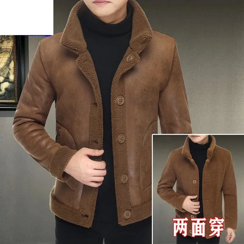 Men's Korean Lapel Loose Tops Velvet Thick Winter Clothes Men's Clothing 2022 Winter Slim Jacket Men's Two-sided Jacket A4