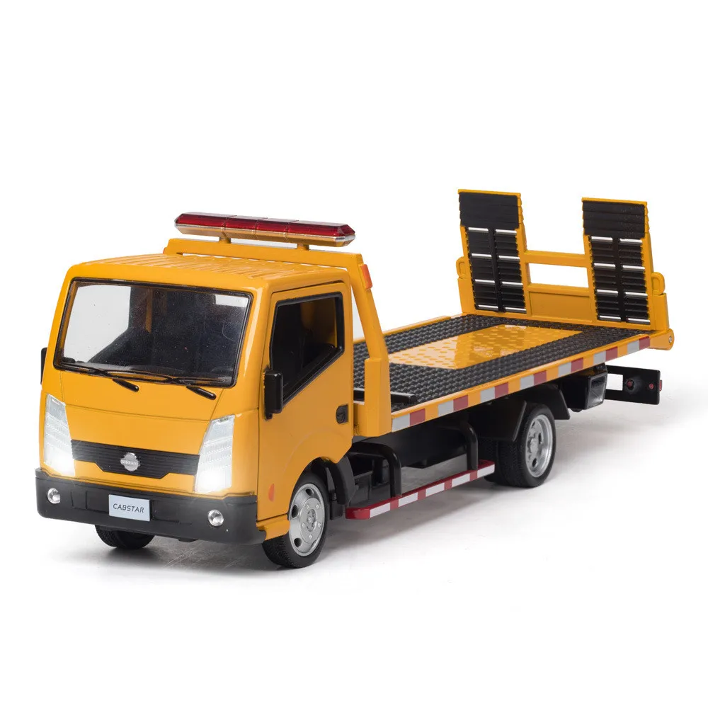 1:32 Nissan VAN Type Alloy Trailer Model Simulation Metal Car Transporter Wrecker Truck Pull Back Sound and Light Toy Truck