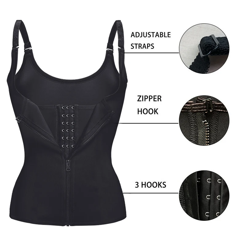 Fajas Reductoras Compression Body Shaper Vest Women Waist Trainer Cincher Zipper Tummy Control Corset Slimming Upright Posture