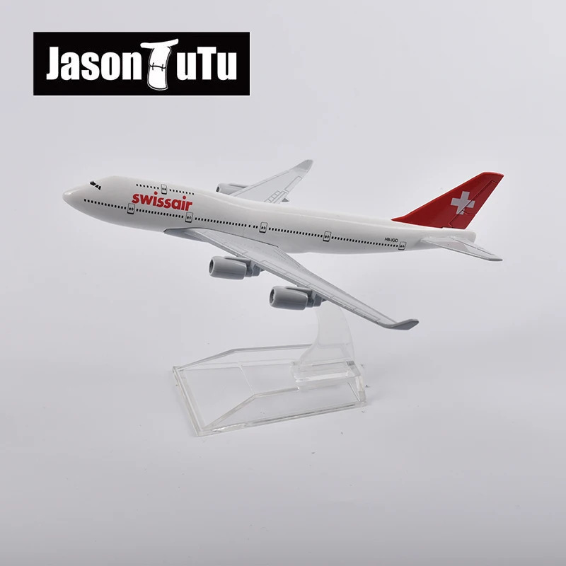 JASONTUTU 16cm Swiss Air Boeing 747 Aircraft Diecast Metal 1/400 Scale Planes Model Airplane Model Plane