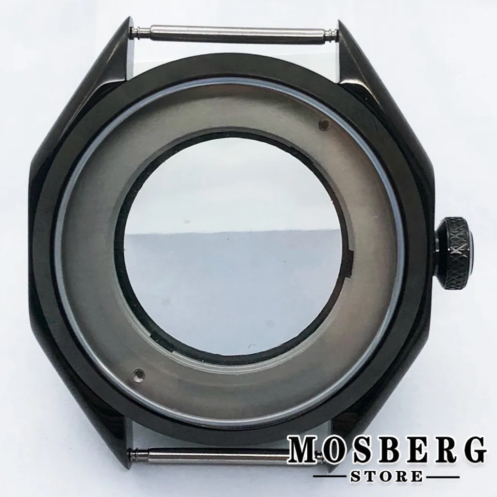 43mm Black Watch Case Solid 316L Stainless Steel For Miyota 8205 8215 821A Automatic Movement Watch Accessories Parts